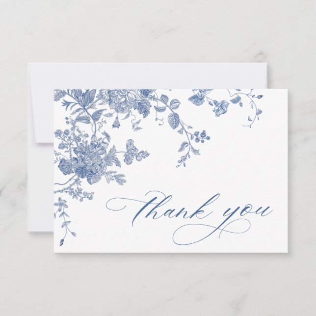 Carte De Remerciements Elégant bleu Mariage de fleurs de jardin (Devant)