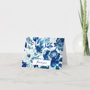 Carte De Remerciements Elégant bleu marine fleuri jardin botanique annive