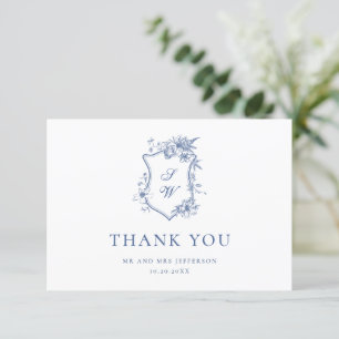 Carte De Remerciements Elégant Bleu Rose Jardin Floral Mariage
