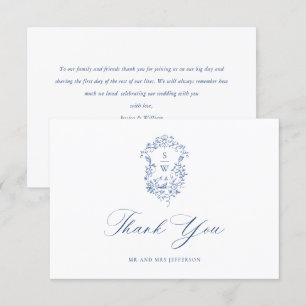 Carte De Remerciements Elégant Bleu Rose Jardin Floral Mariage