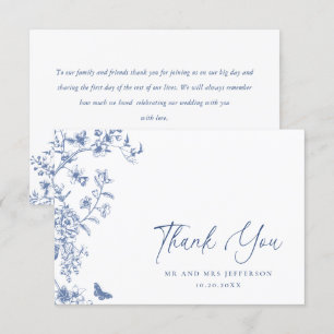 Carte De Remerciements Elégant Bleu Rose Jardin Floral Mariage