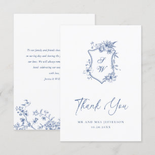 Carte De Remerciements Elégant Bleu Rose Jardin Floral Mariage
