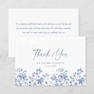 Carte De Remerciements Elégant Bleu Rose Jardin Floral Mariage