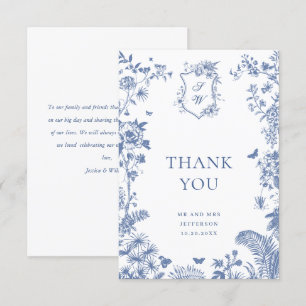 Carte De Remerciements Elégant Bleu Rose Jardin Floral Mariage