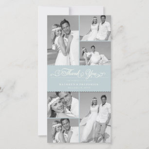 Carte De Remerciements Élégant Blue Scalloped Band 6 Photo Chic Mariage