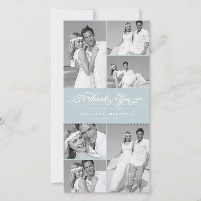 Carte De Remerciements Élégant Blue Scalloped Band 6 Photo Chic Mariage (Devant)