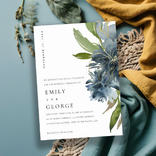CARTE DE REMERCIEMENTS ÉLÉGANT BLUE VERT OR FLORAL MARIAGE INVITER