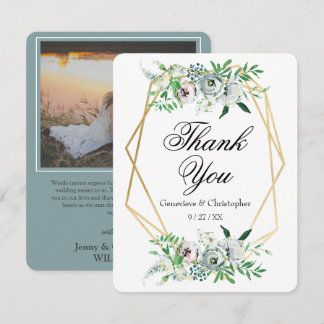 Carte De Remerciements Elegant Blue Watercolor Floral Wedding
