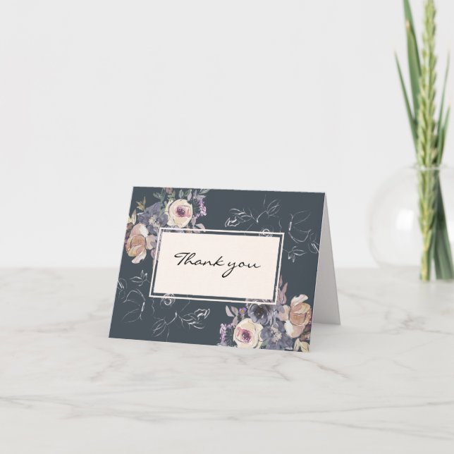Carte De Remerciements Elégant Blush Cream Floral Navy Arrière - plan Mar (Devant)