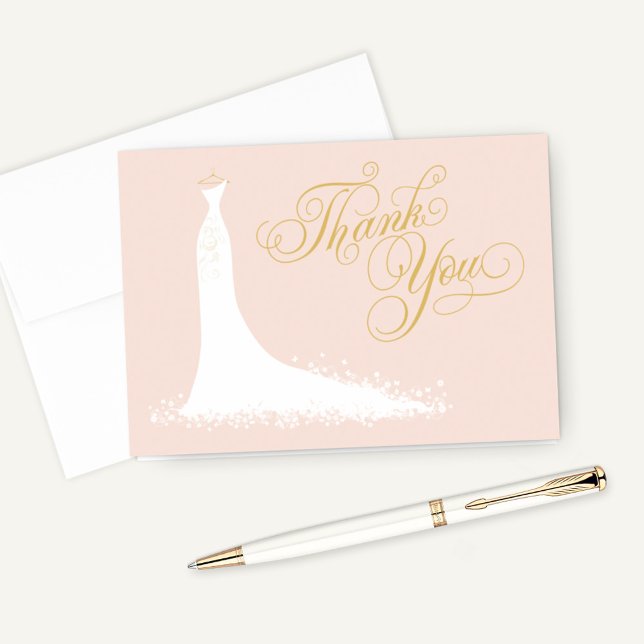Carte De Remerciements Elégant Blush et Gold Mariage Fête des mariées de  (Créateur téléchargé)