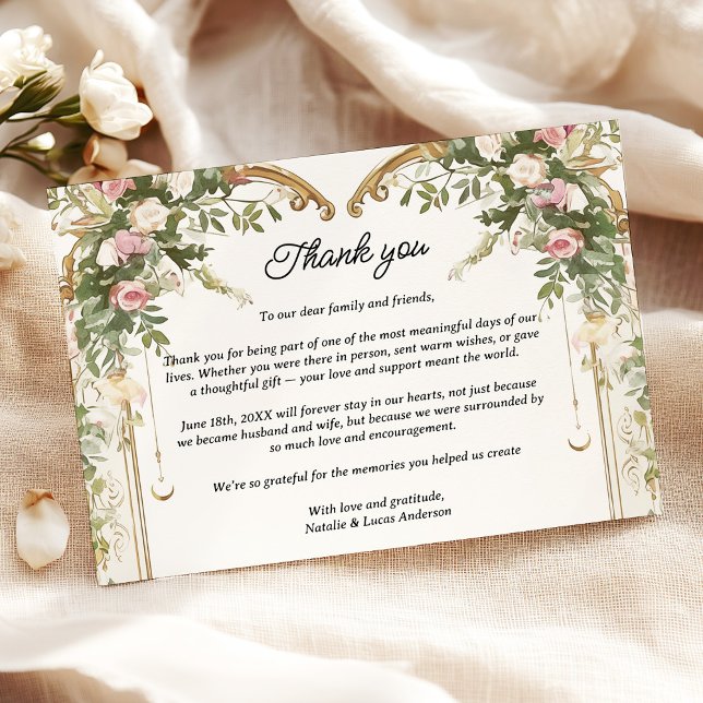 Carte De Remerciements Élégant Blush Floral Heart Arch Mariage (Créateur téléchargé)