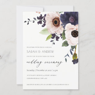 Carte De Remerciements Elégant Blush Navy Anemone Floral Wedding Invitati