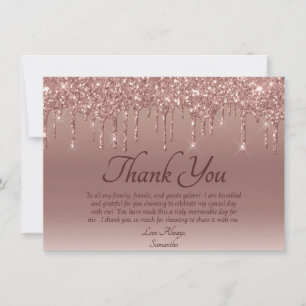 Carte De Remerciements Elégant Blush Parties scintillant rose Drithday Me