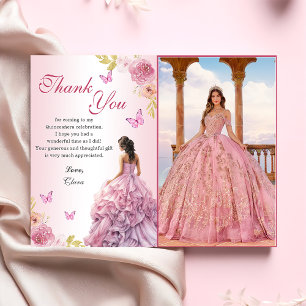 Carte De Remerciements Elégant Blush rose Floral Quinceañera Anniversaire