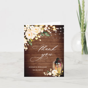 Carte De Remerciements Élégant Blush Rose Rustique Lanterne en bois