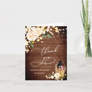 Carte De Remerciements Élégant Blush Rose Rustique Lanterne en bois