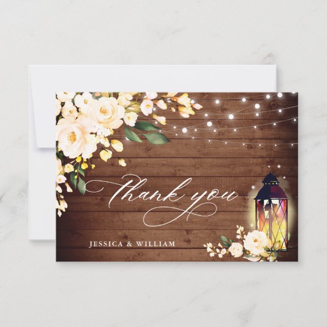 Carte De Remerciements Élégant Blush Rose Rustique Lanterne en bois (Devant)