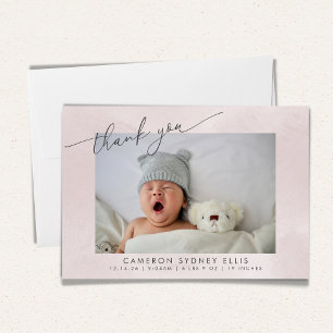 Carte De Remerciements Elégant Blush Texture Script bébé naissance deux p