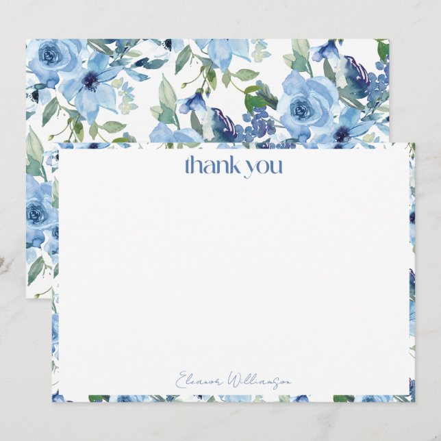 Carte De Remerciements Élégant Bohème Bleu Clair Aquarelle Mariée Personn (Devant / Derrière)