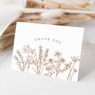 Carte De Remerciements Élégant Boho Fleur sauvage Mariage en terre cuite