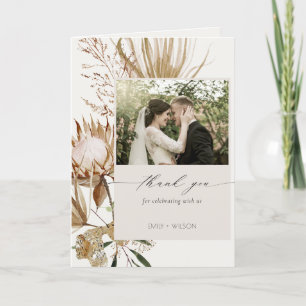 Carte De Remerciements Élégant Boho Protea Séché Palm Floral Mariage