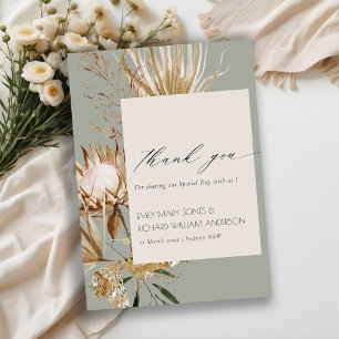 Carte De Remerciements Élégant Boho Protea Séché Palm Floral Mariage