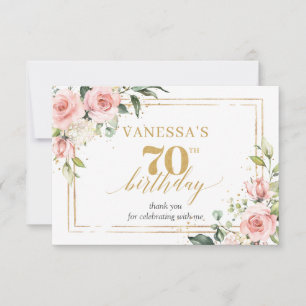 Carte De Remerciements Elégant boho rose rousse roses vert 70e anniversai