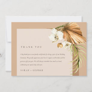 Carte De Remerciements Elégant Boho séché Palm rouille Mariage d'arche fl