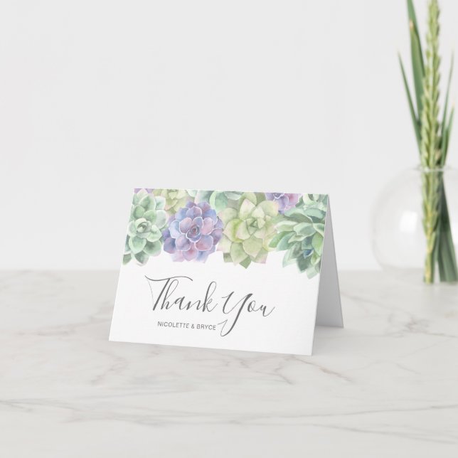 Carte De Remerciements Elégant Botanique Aquarelle Succulents Mariage (Devant)