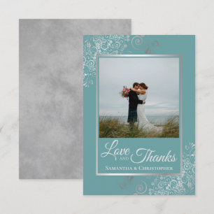 Carte De Remerciements Elégant boucles d'argent sur Turquoise Mariage d'a