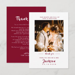 Carte De Remerciements Elégant Bourgogne avec Mariage photo