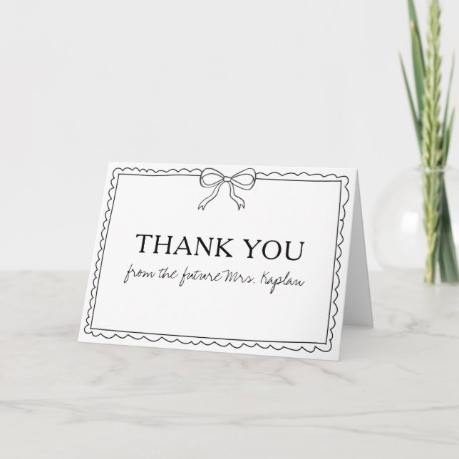 Carte De Remerciements Elégant Bow manuscrit Fête des mariées personnalis (Devant)