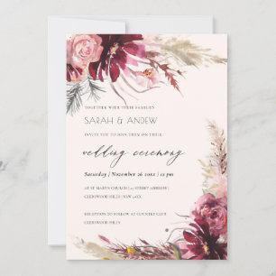 Carte De Remerciements Elégant Burgundy Blush Pampas Mariage Grass Invita