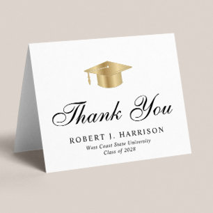 Carte De Remerciements Élégant Casquette de la fin d'études d'or