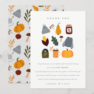 Carte De Remerciements Élégant Chaleureux Baby shower d'automne essentiel