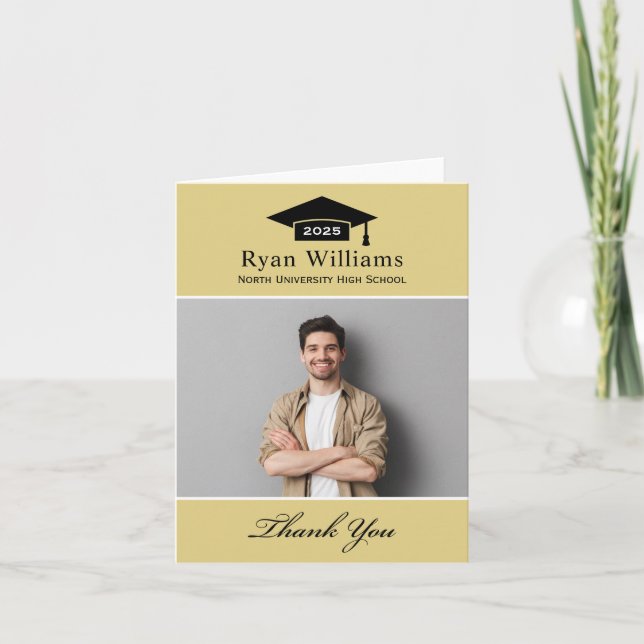 Carte De Remerciements Elégant Champagne Photo de Graduation Personnalisé (Devant)