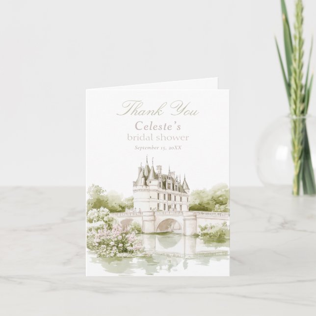 Carte De Remerciements Elégant Château Fête des mariées Romance Française (Devant)