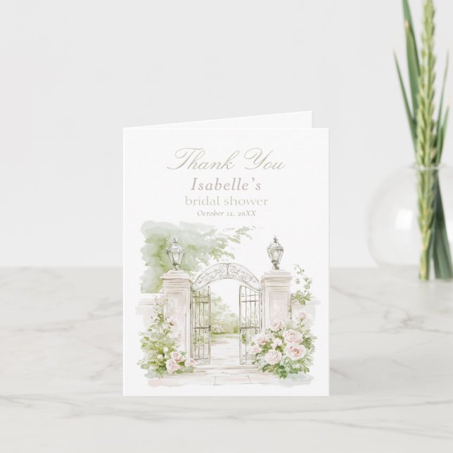 Carte De Remerciements Elégant Château Français Pastel Jardin Marial (Devant)