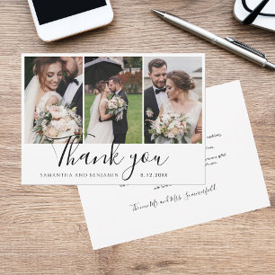 Carte De Remerciements Élégant Chic 3 Mariage Photos Script
