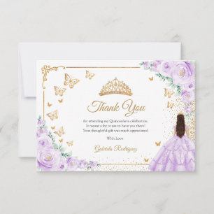 Carte De Remerciements Élégant Chic Fleurs de Lilas Roses Or Quinceanera