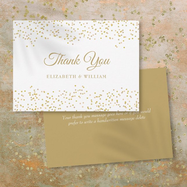 Carte De Remerciements Élégant Chic Poussière d'Or Confettis (Elegant Script Chic Gold Dust Confetti Thank You Card)