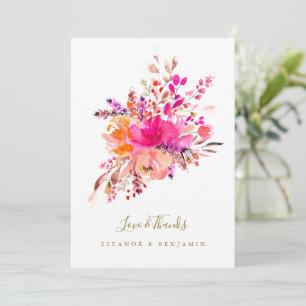 Carte De Remerciements Elégant Chic Rose Aquarelle Floral Mariage Photo