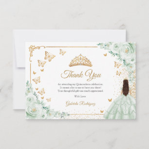 Carte De Remerciements Élégant Chic Sauge Roses Vertes Quinceanera Or