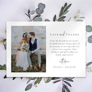 Carte De Remerciements Élégant Chic Script Love and Thanks Photo Mariage