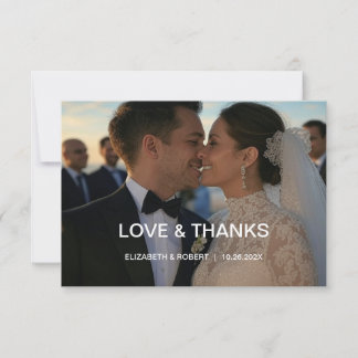 Carte De Remerciements Élégant Chic Script Love Heart Mariage 2 Photos