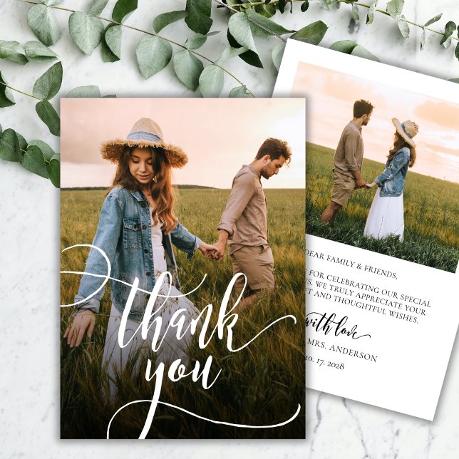 Carte De Remerciements Élégant Chic Typographie Script 2 Mariage photo (Créateur téléchargé)