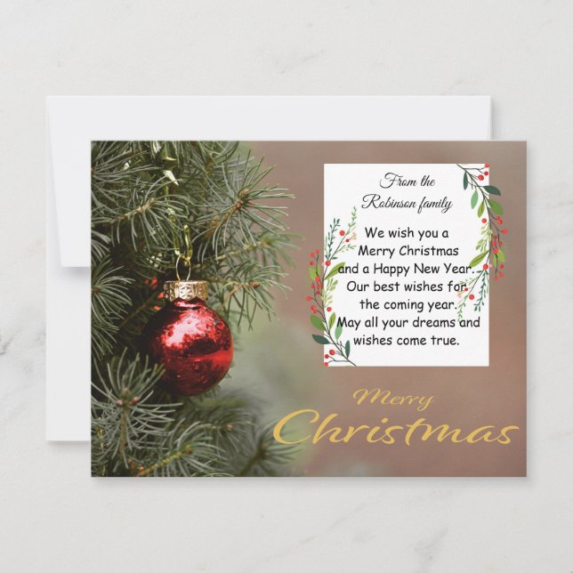 Carte De Remerciements Elegant Christmas Tree Card With Modern Ornaments (Devant)