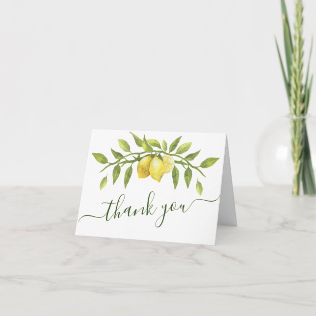 Carte De Remerciements Elégant citrons aquarelle verdure (Devant)