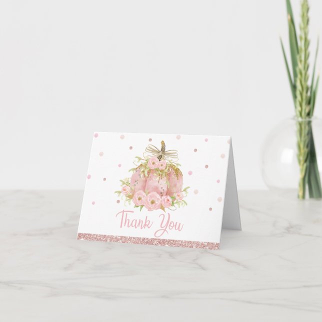 Carte De Remerciements Elégant Citrouille rose Baby shower fille d'annive (Devant)