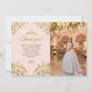 Carte De Remerciements Elégant classique Blush Pink Gold Photo Quinceañer